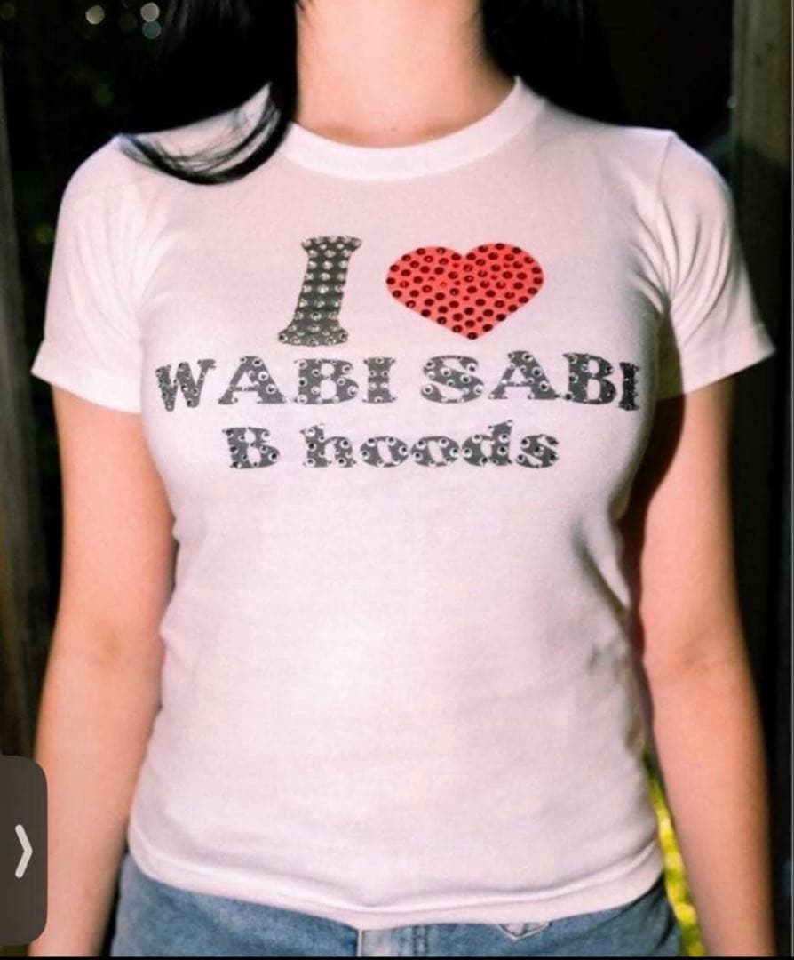 I LOVE WABI SABI B hoods Tシャツ ピチT ブラック
