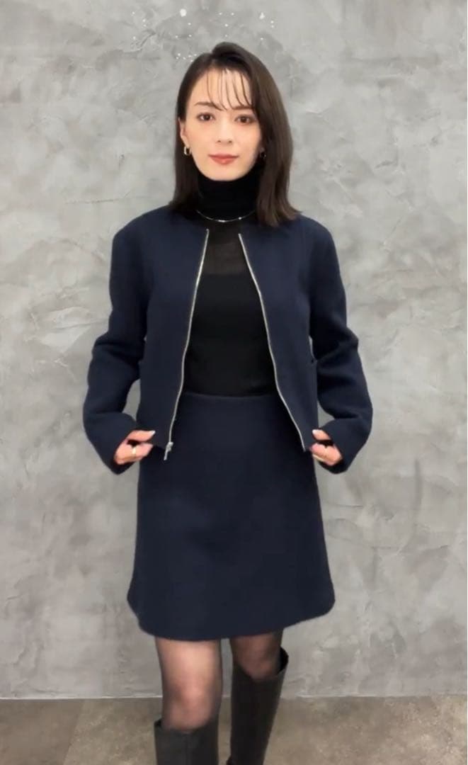 アニュアンス　ウールダブルクロスミニスカート　ネイビー　ウールミニスカート