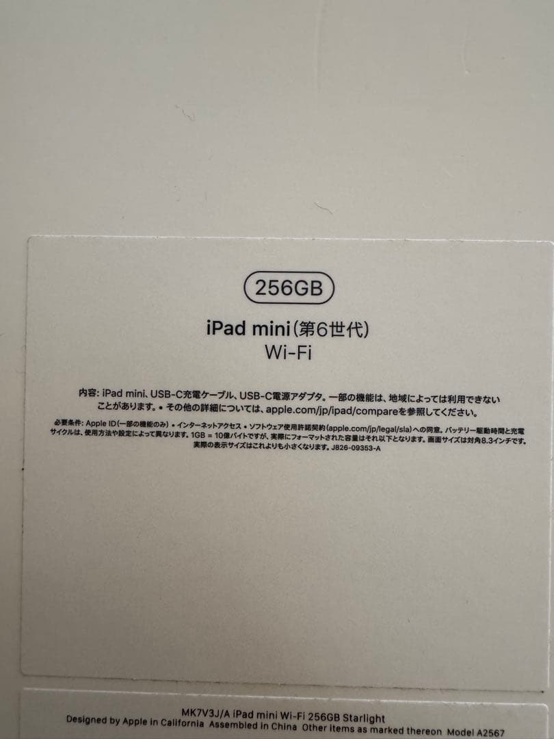 iPad本体 Apple iPad Mini 6 256GB Wi-Fi
