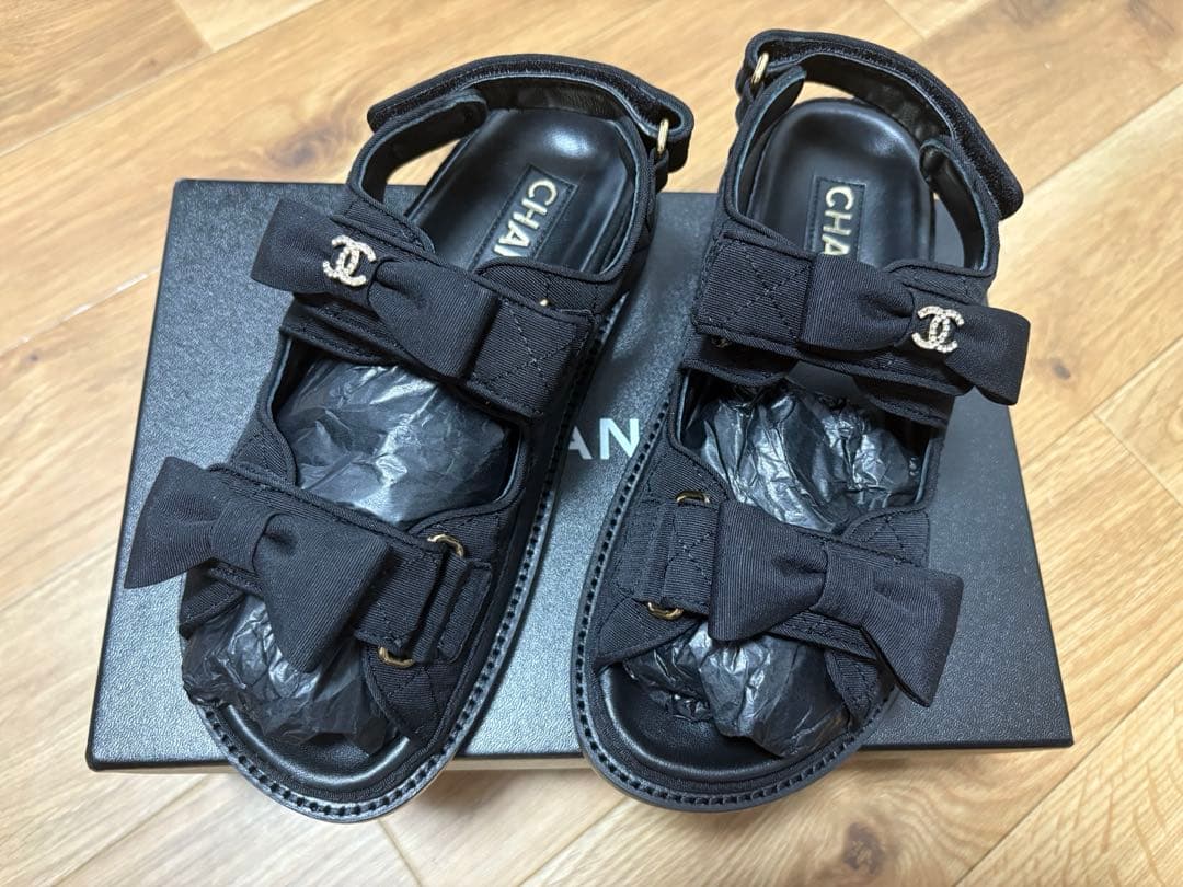 シャネル CHANELリボン サンダル