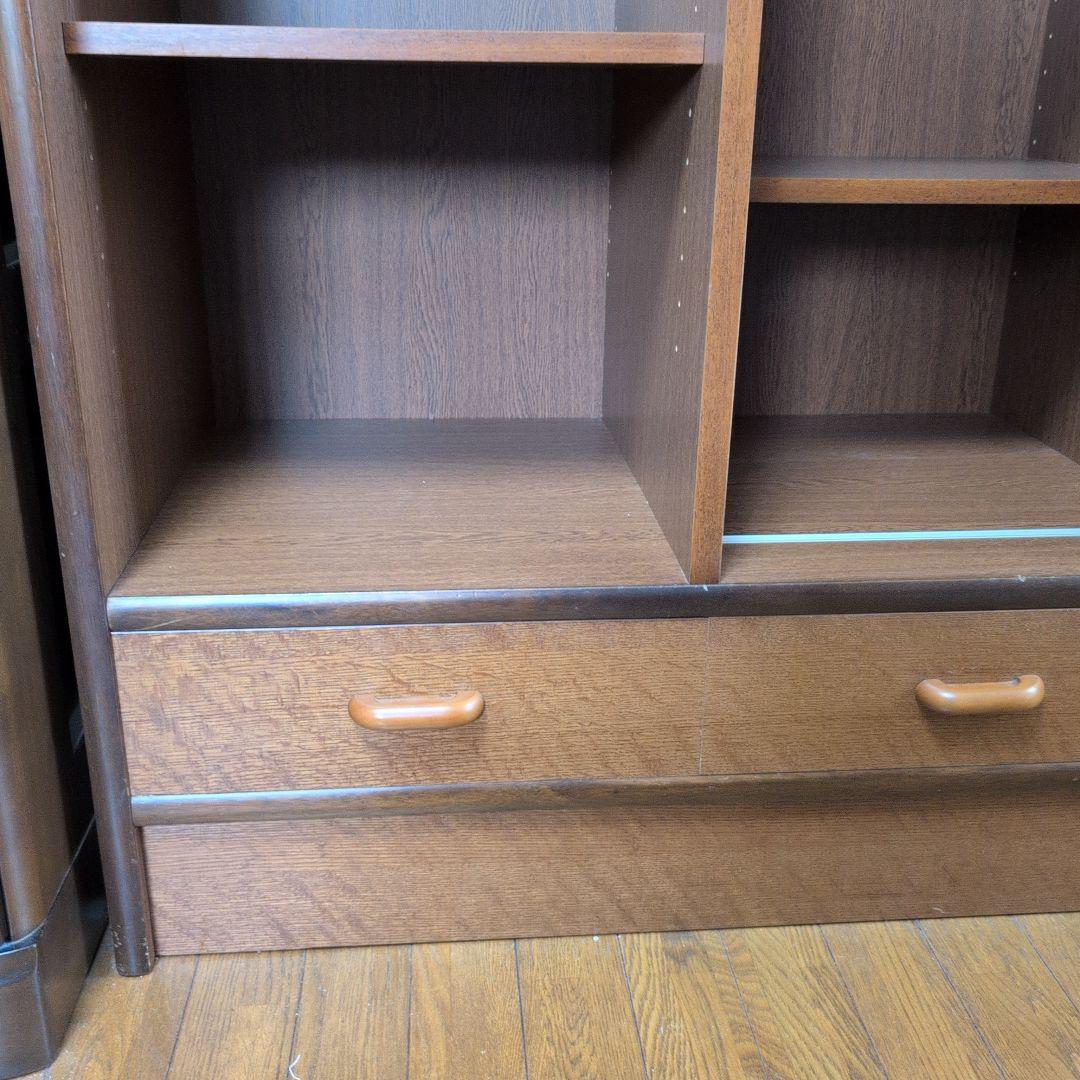 ブラウンスライド式本棚 引き出し付き 収納力抜群　大容量