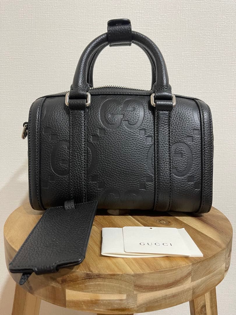 【本日限りセール】GUCCI ブラックレザージャンボGGミニダッフルバッグ