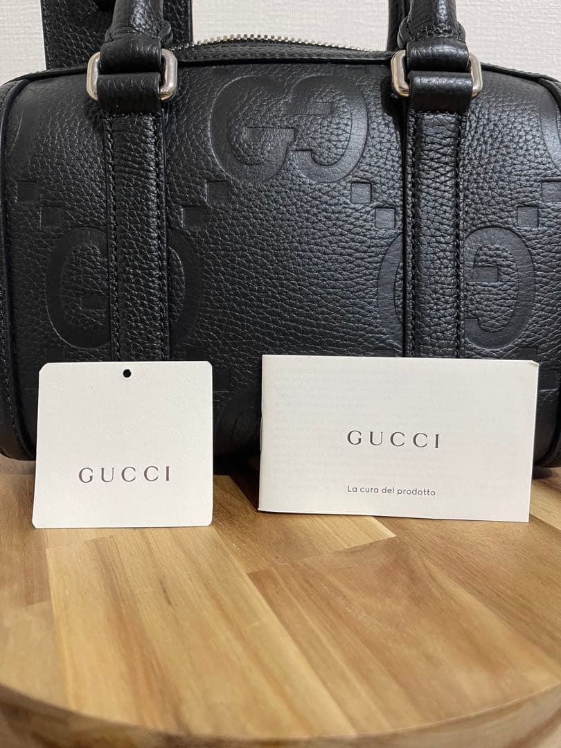 【本日限りセール】GUCCI ブラックレザージャンボGGミニダッフルバッグ