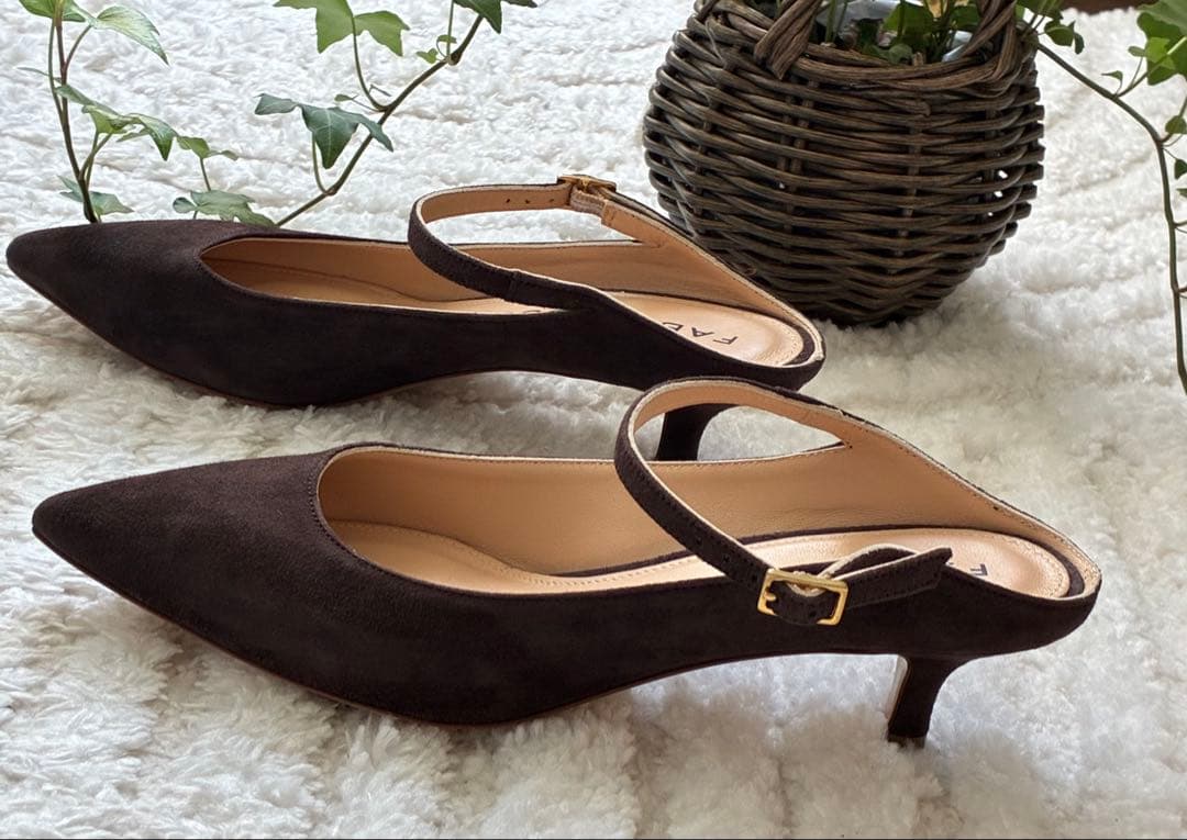 FABIO RUSCONI ブラウン ポインテッドトゥ　ミュール　パンプス37