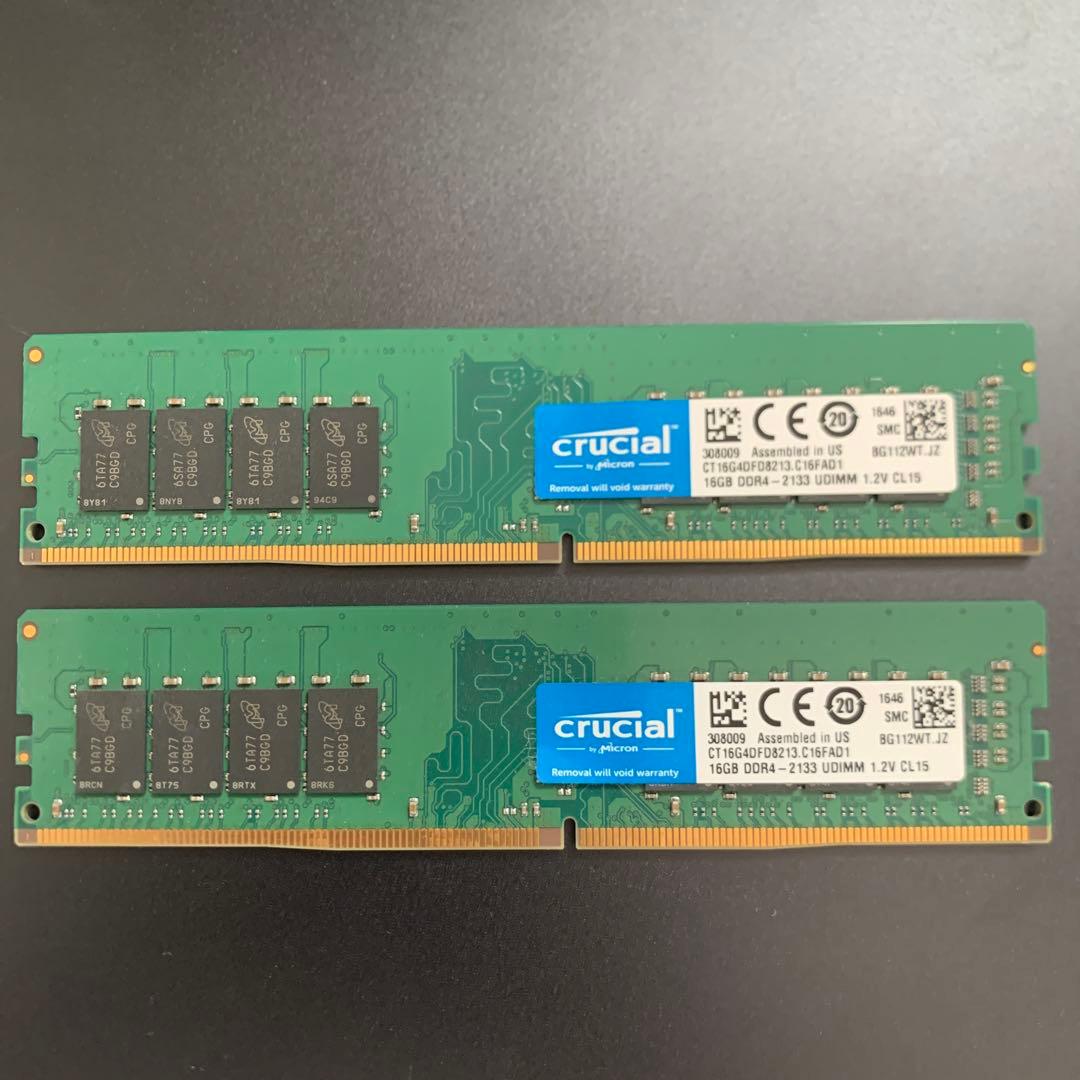 【美品】Crucial DDR4 2133 16GB x2枚セット(32GB)