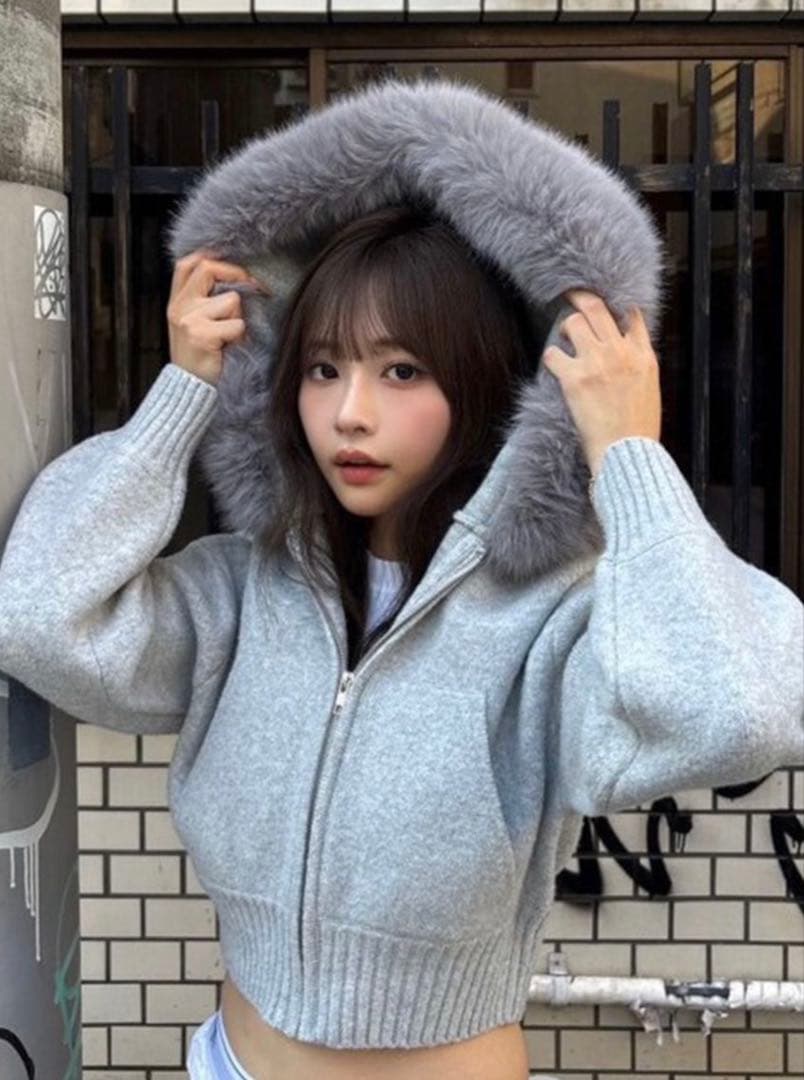 c*♡様 スナイデル 完売♡ウサギオンライン限定 ファー付きニットパーカー グレ