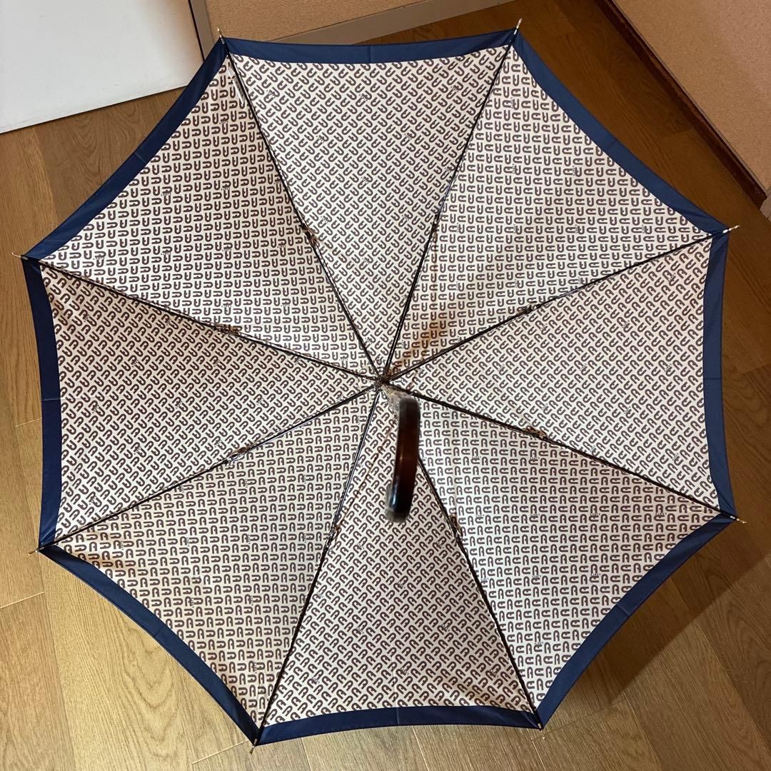 【未使用品】フルラ ロゴ 総柄 晴雨兼用 長傘 日傘 ネイビー×ホワイト