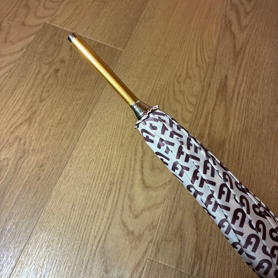 【未使用品】フルラ ロゴ 総柄 晴雨兼用 長傘 日傘 ネイビー×ホワイト