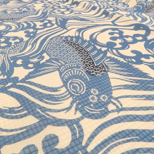 新品 竺仙 流水に鯉 仕立て上がり 夏着物 仕付糸付 綿紅梅 高級浴衣 6219