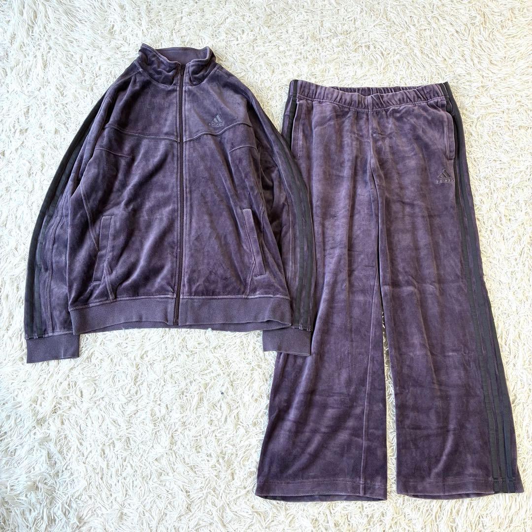 アディダス ベロア ジャージ セットアップ ダークパープル 大きいサイズ XL