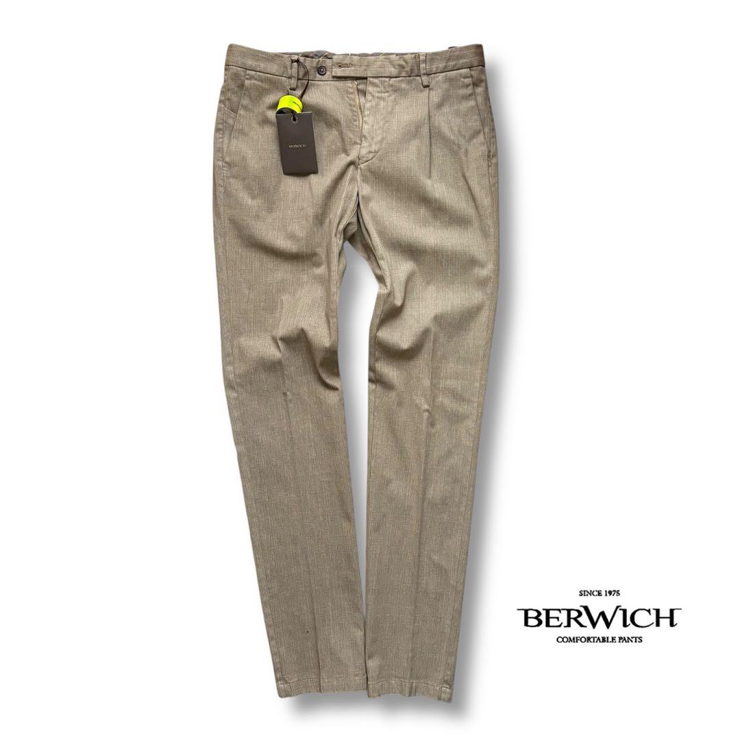 新品未使用/3.5万円/BERWICH/フェードベージュグレンチェックパンツ