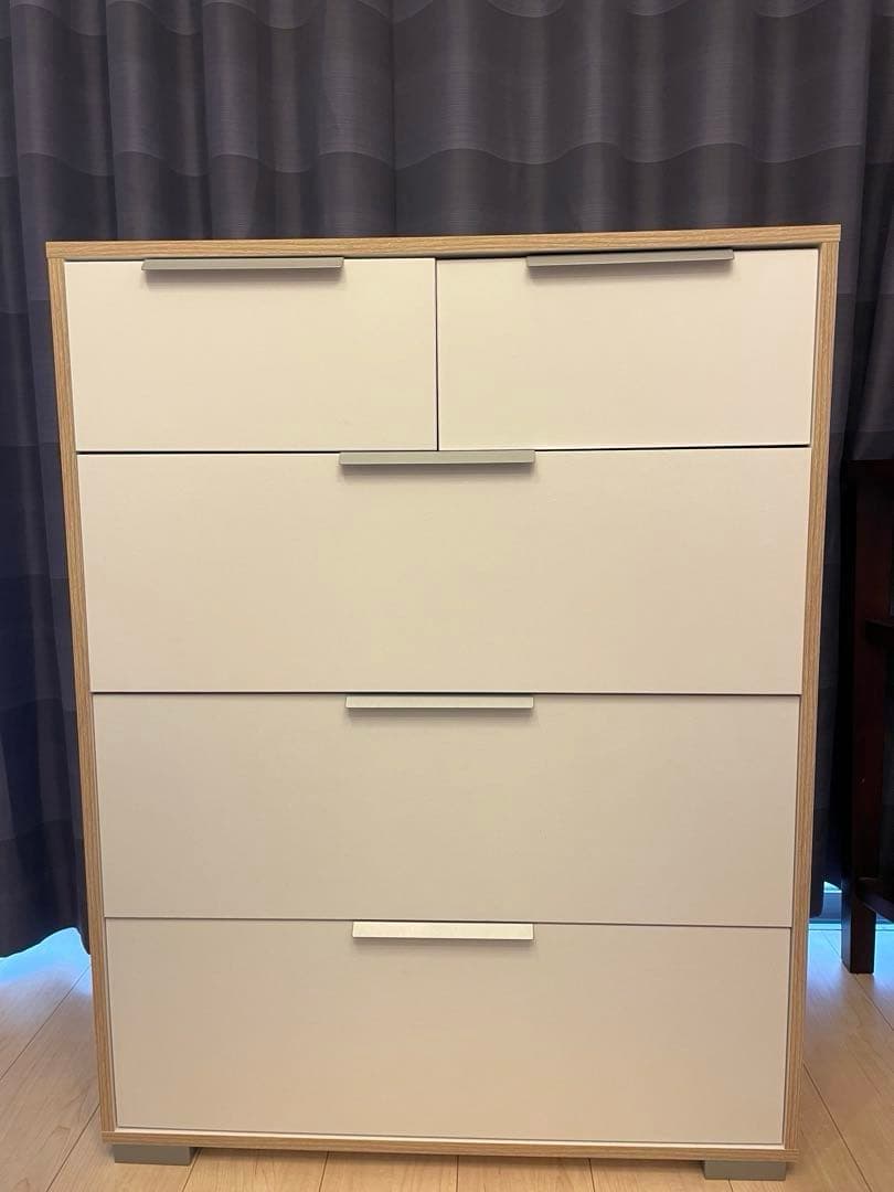 【LOWYA】ホワイト木製チェスト 5引き出し