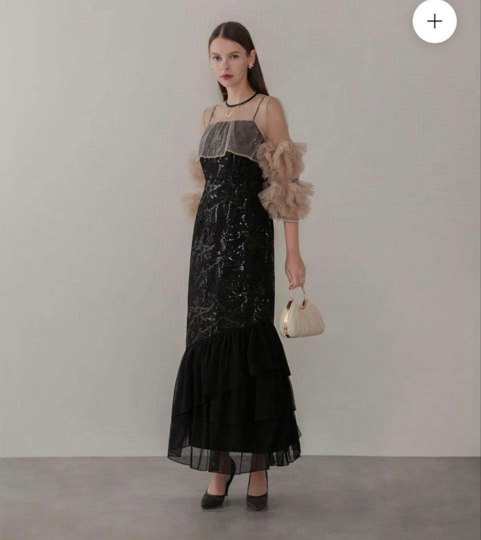 フラワースパンコールチュールフリルスリーブIラインワンピース