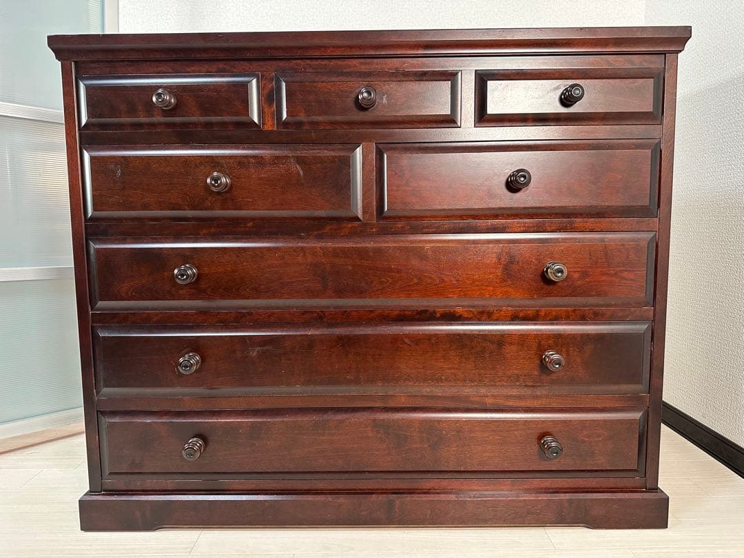 北海道民芸 家具 5段8杯 チェスト 整理箪笥 タンス 収納家具 樺材※i4※