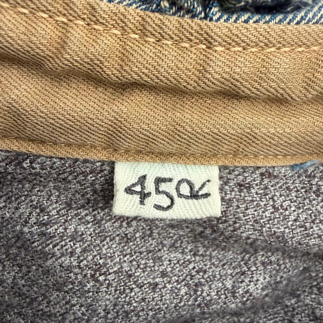 45R デニム インディゴ シャツ カットワークレース スタンドネック フリル襟