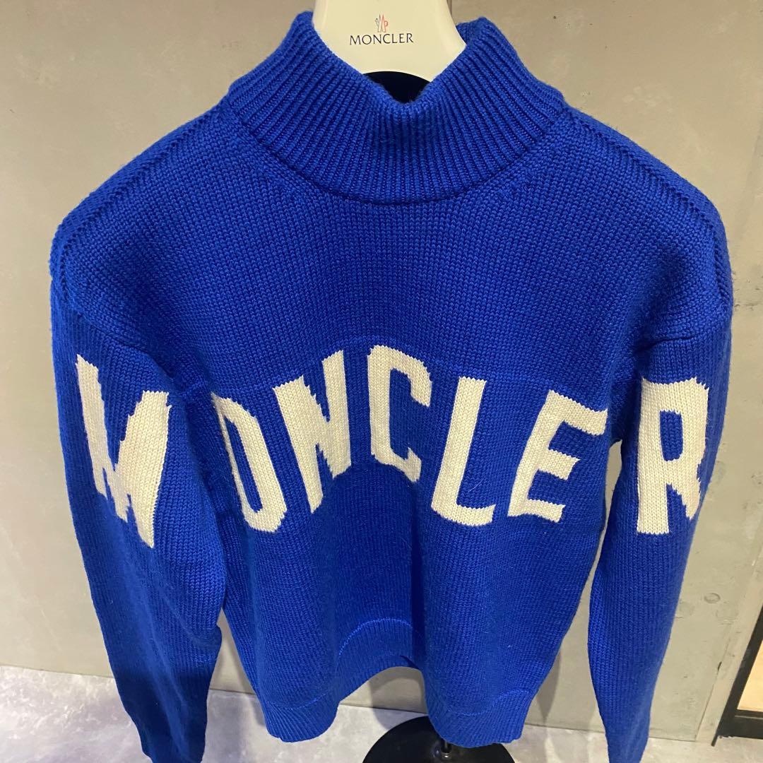 モンクレール モックネック ニット ロゴ 青 XL セーター MAGLIONE