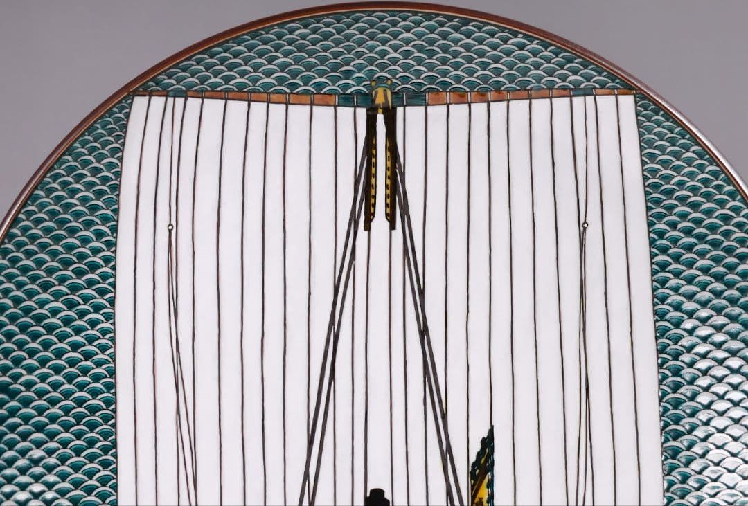 MA674】九谷焼 竹隆窯 北村隆 北前船 まとも図 飾皿 31cm 陶芸