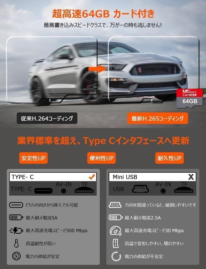 4K前後カメラ分離式ドライブレコーダー10インチミラー型GPS付き