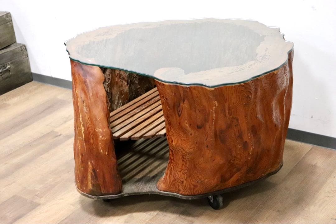 GMGK458○世界遺産屋久杉 工房家具 切株 センターテーブル リビングテーブ