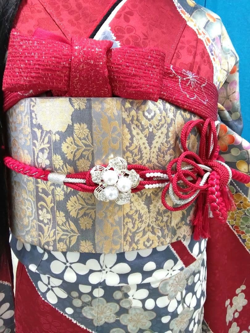 振袖フルセット、正絹、成人式、重ね衿帯揚げ帯締め、西陣袋帯、襦袢、岩田専太郎落款