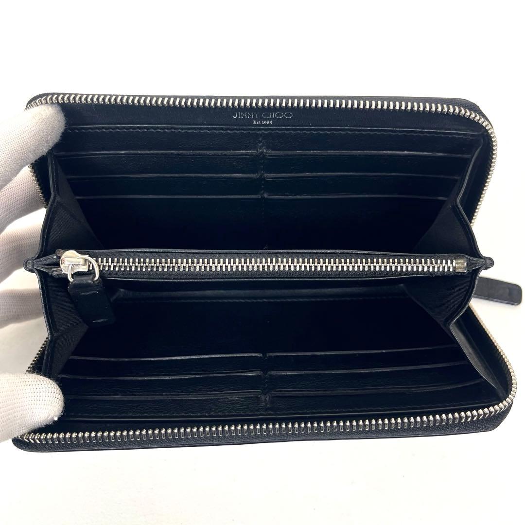 ジミーチュウ　長財布　スター　エンボス　オールブラック　ラウンドファスナー　極美