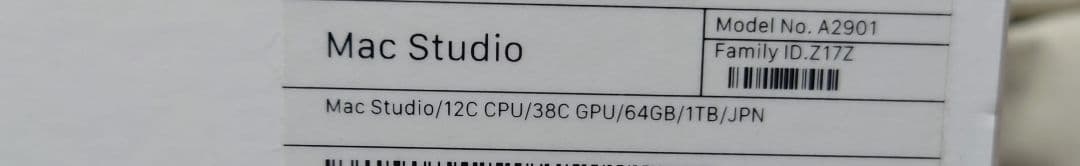 Mac Studio M2 Max 12CPU38GPU 1TBメモリ64GB