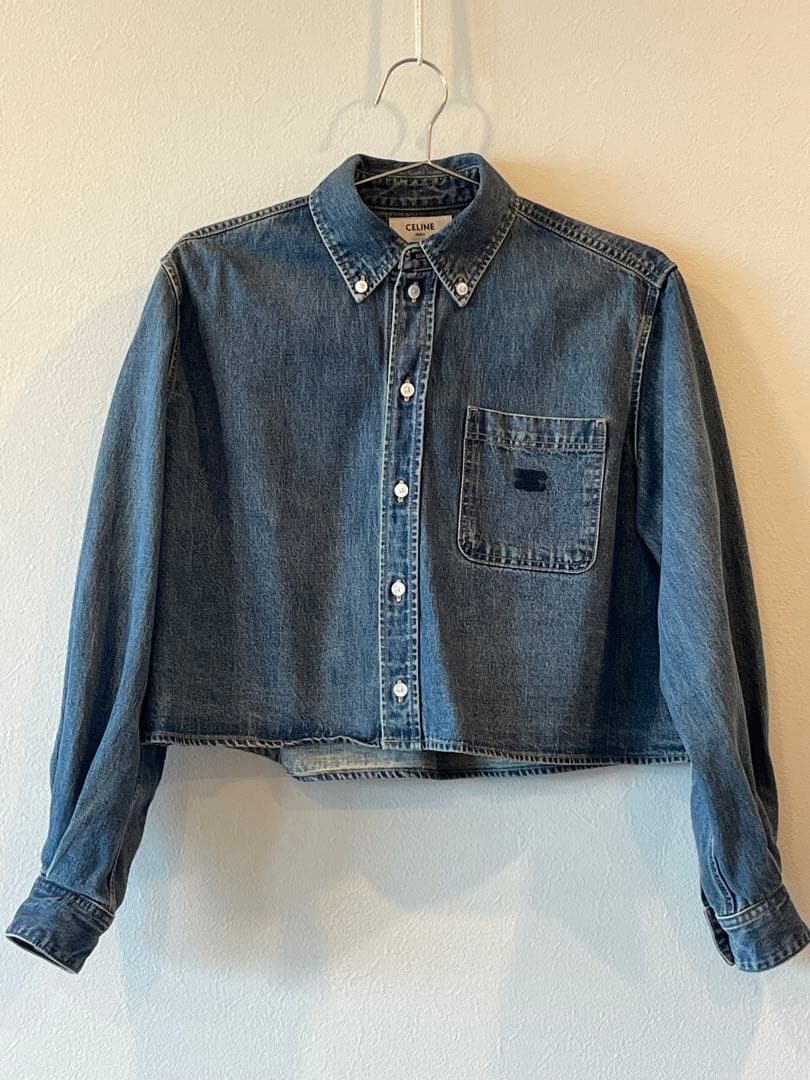【CELINE/セリーヌ】トリオンフ刺繍★クロップドデニムシャツ★極美品