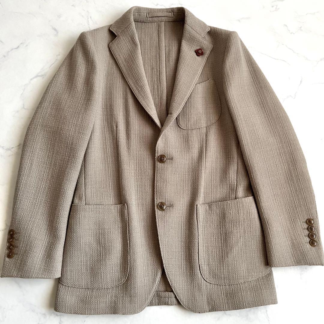 【美品】LARDINI テーラードジャケット ベージュ ウール ホップサック