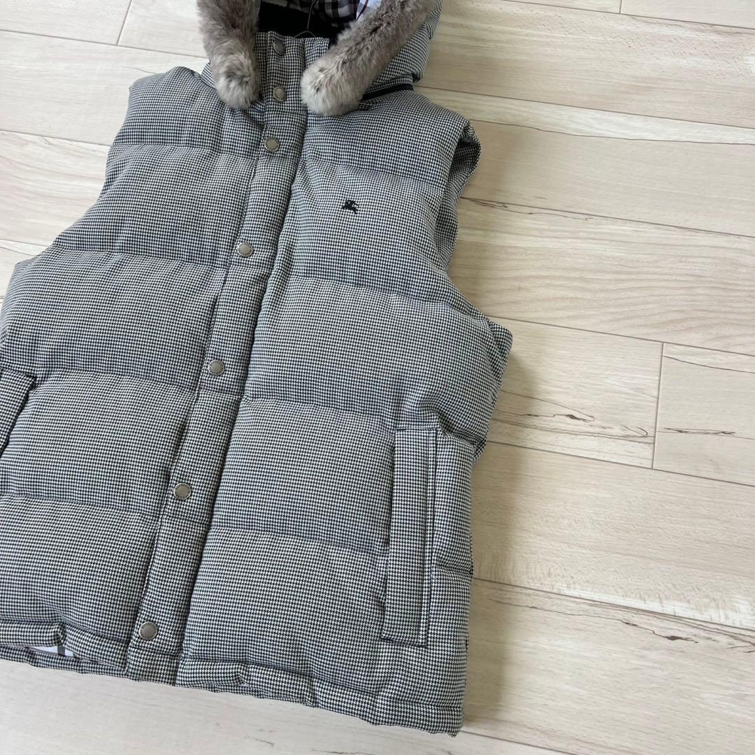 バーバリーブラックレーベル 千鳥 フード リアルファー ダウン ベスト L