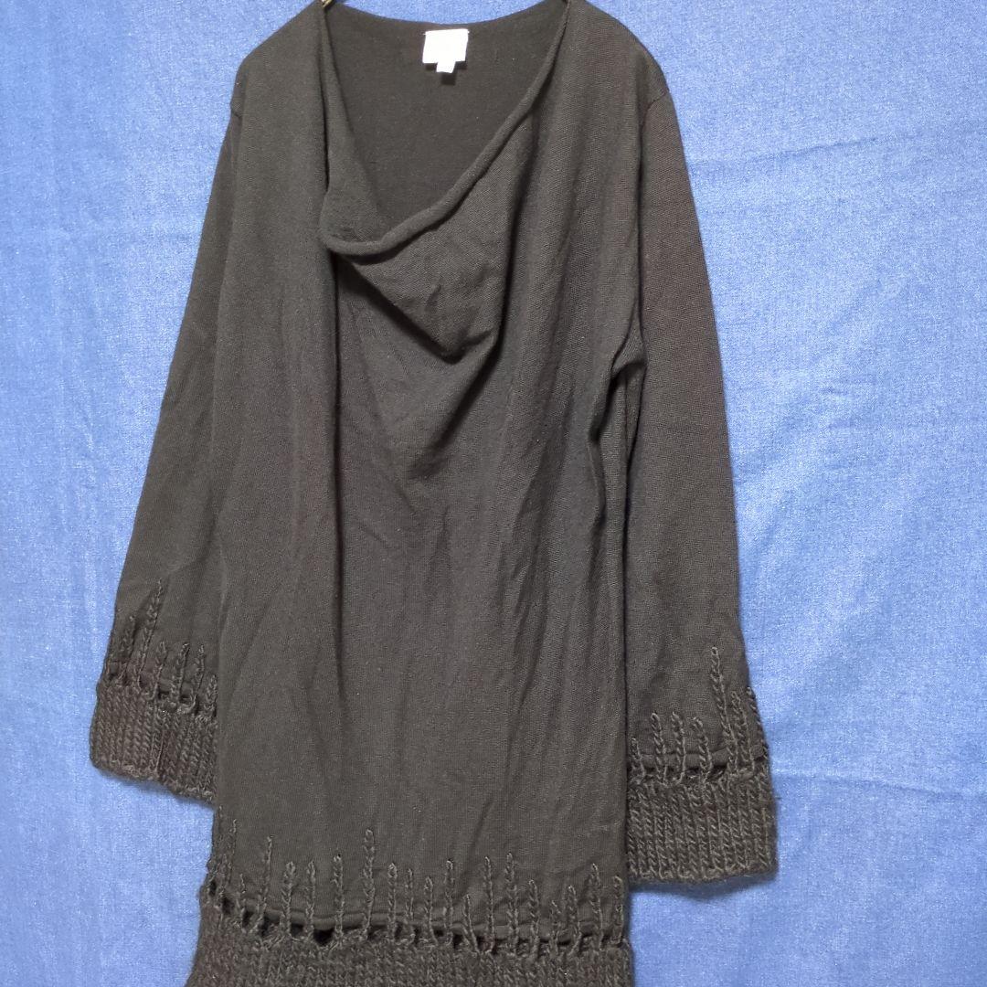 ジャンポールゴルチエ FEMME ブラック ニットワンピース ウール フリンジ