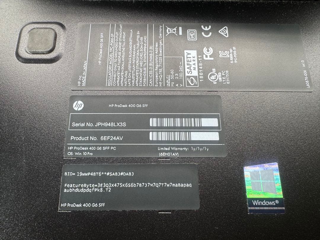 G*K様 HP ProDesk 400 G6 SFF 3台 企業買取 OS無 着