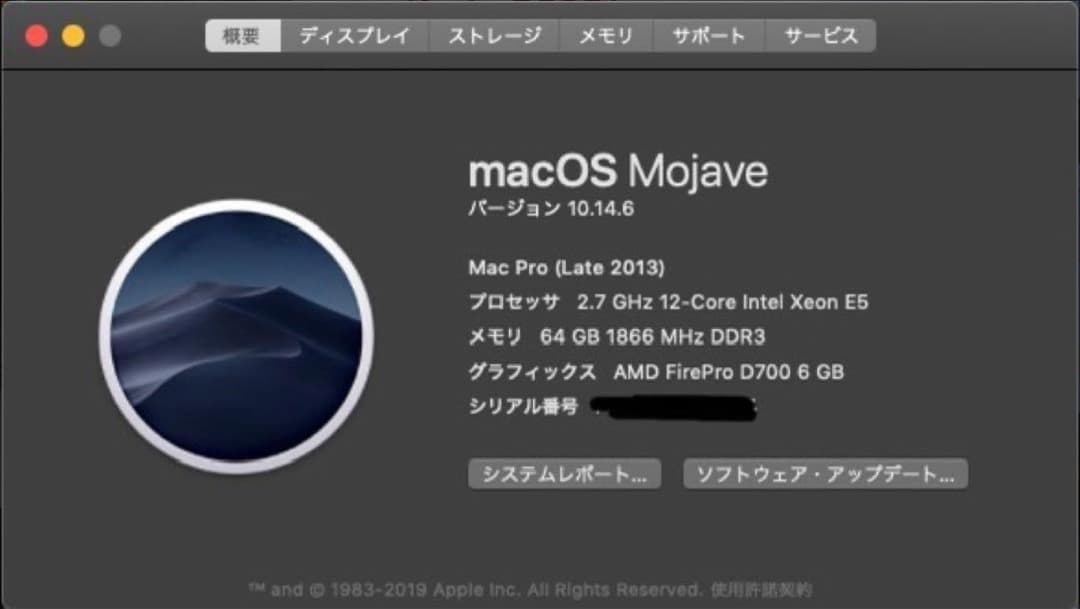 Apple Mac Pro 12コア/64GB/500GB/D700 x2