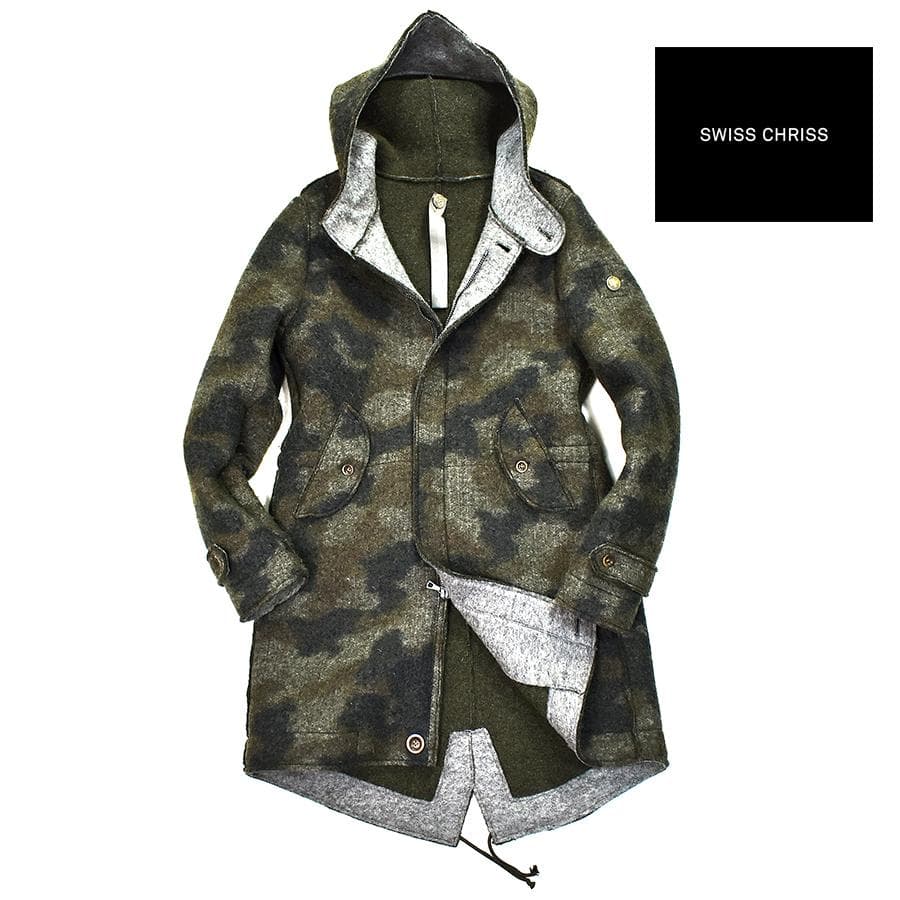 定７万 美品 イタリア製 スイスクリス 圧縮ウール モッズコート M-51 迷彩