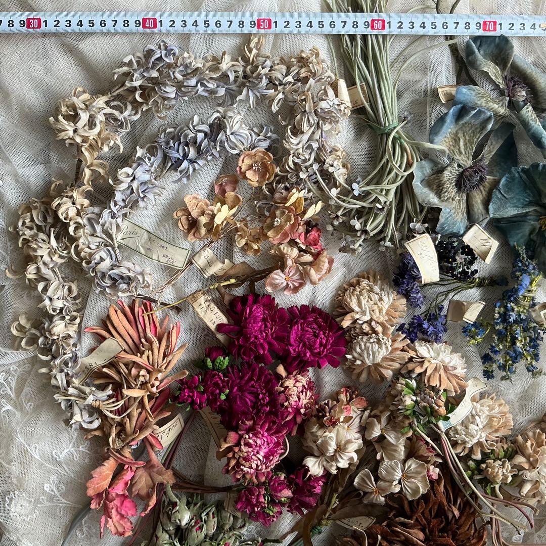 専用　フランスアンティーク　帽子飾り　枯れた布花　紙ラベル付　ブーケ　ブロカント