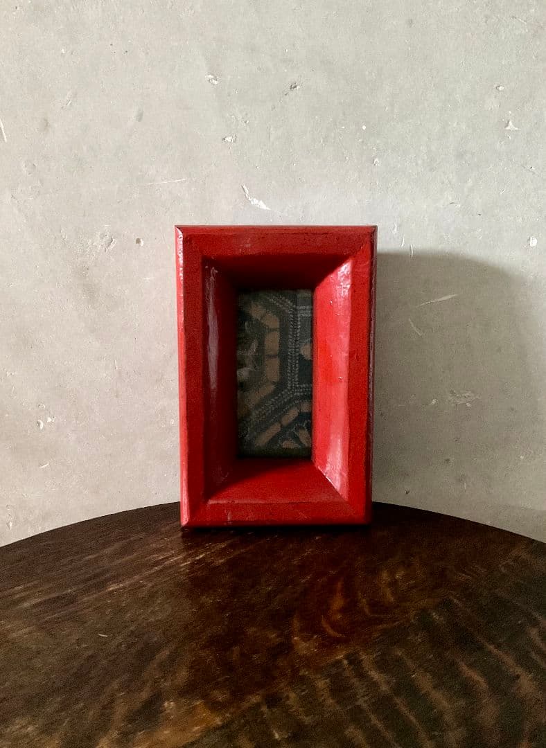 松崎融　朱漆塗　額縁　漆塗り　漆器