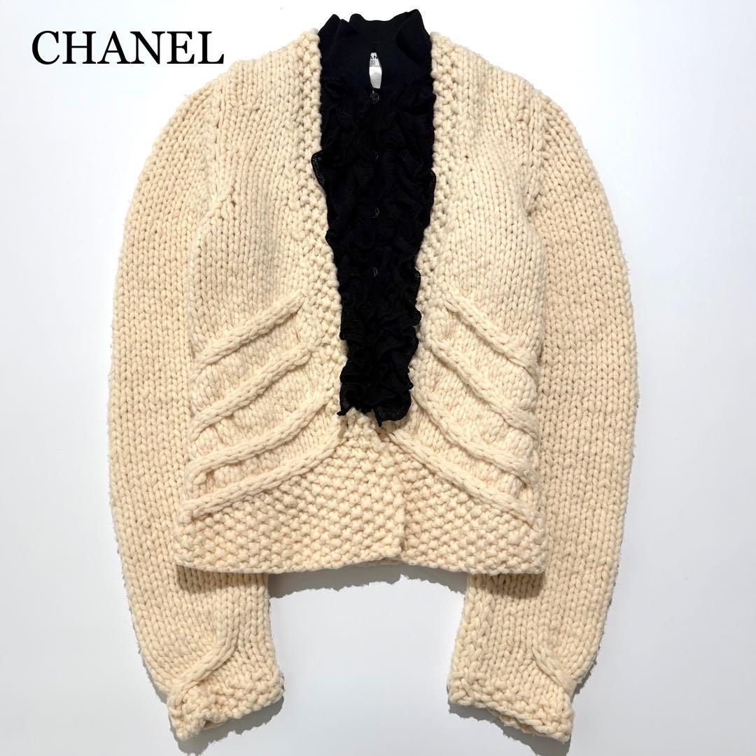 CHANEL カーディガン ニット ドッキング フリル ココマーク 03A 38