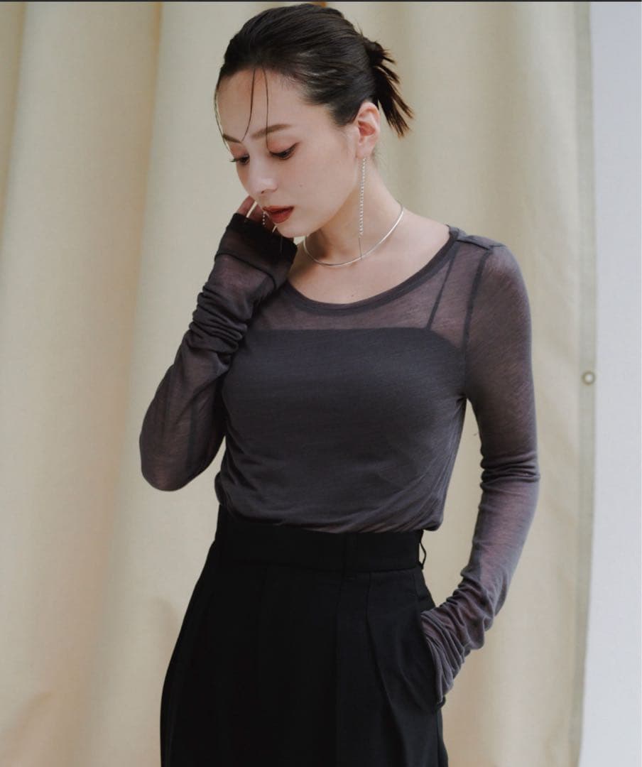 【週末お値下げ】anuans シアーロングスリーブT シャツ グレー