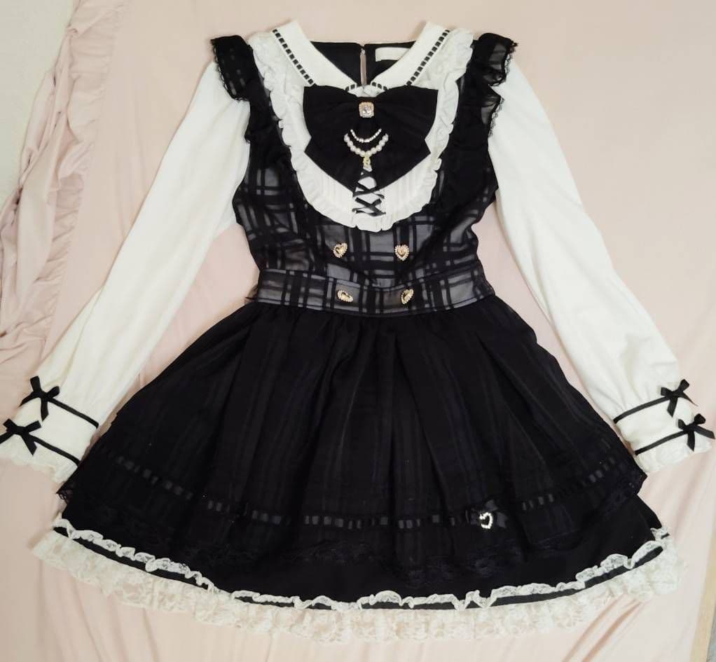 リズリサ　LIZ LISA　シアーチェックエプロンフリルワンピース　ブラック