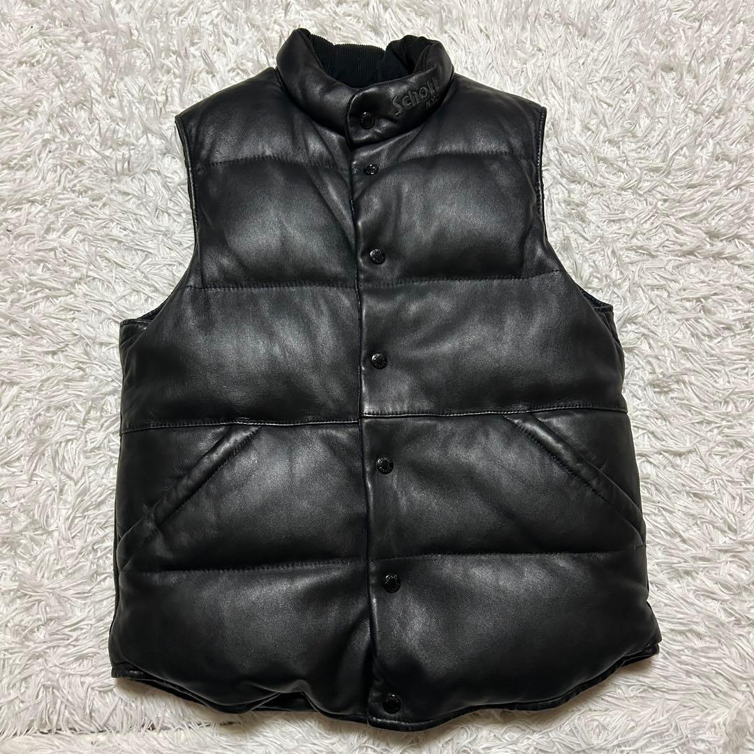 schott ショット リバーシブル 本革 レザー ダウンベスト ブラック 黒