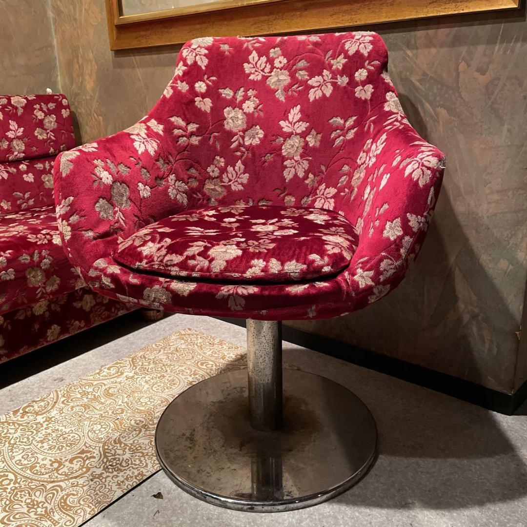 2脚　カウンターチェアー 昭和初期風 スナック カラオケ イス椅子モケット風