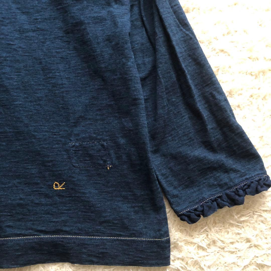 45R♪インディゴフリルカットソーブラウス　45R刺繍