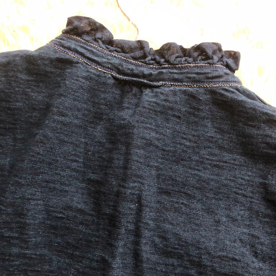 45R♪インディゴフリルカットソーブラウス　45R刺繍