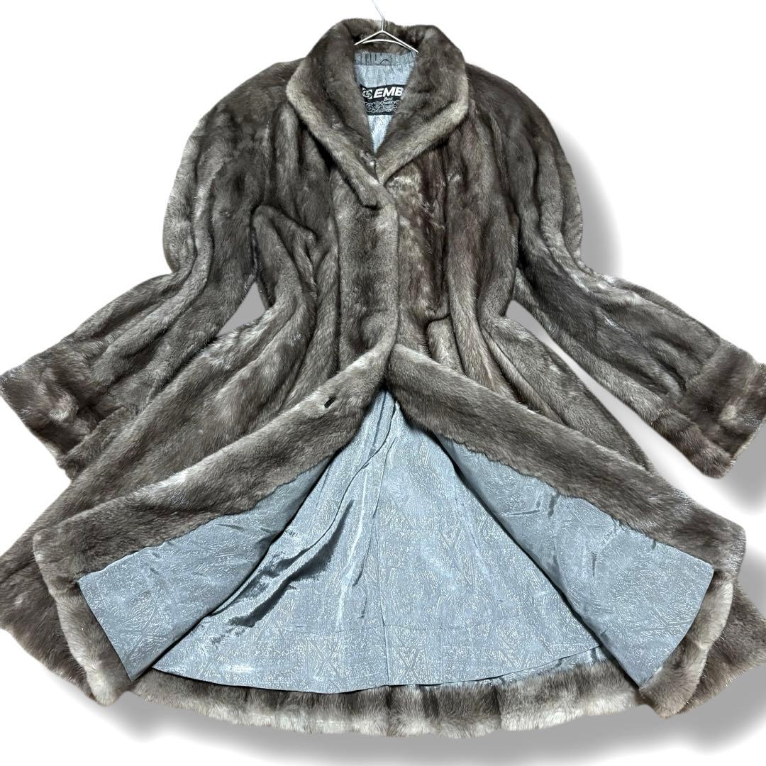 美品/EMBA/ブルーアイリス/ミンクファー/セミロングコート/15号