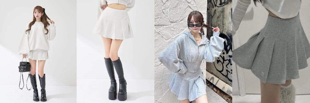 ダーリッチ darich カラーラメスウェットプリーツミニスカート グレー FL