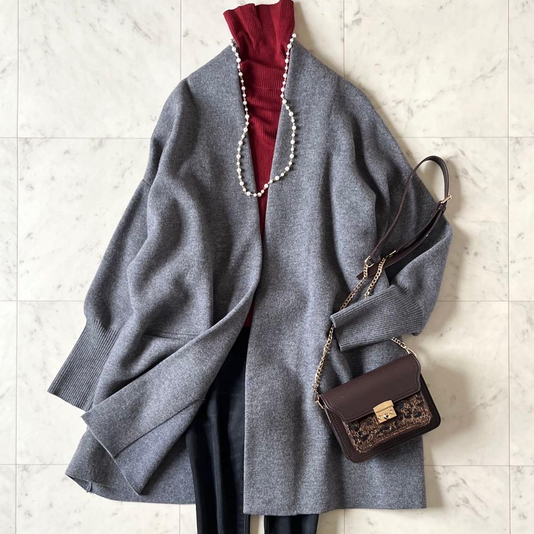 極美品♪IENAイエナ ウールカシミヤノーカラーカーディガンコート グレー 長袖