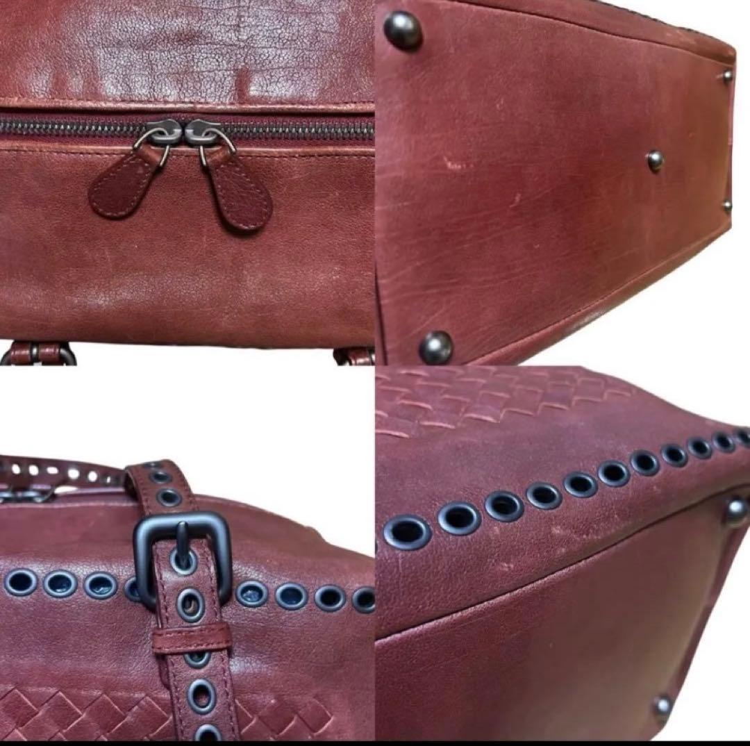 希少　ボッテガヴェネタ　ミニボストン　ハンドバッグ　イントレチャート　レザー　赤