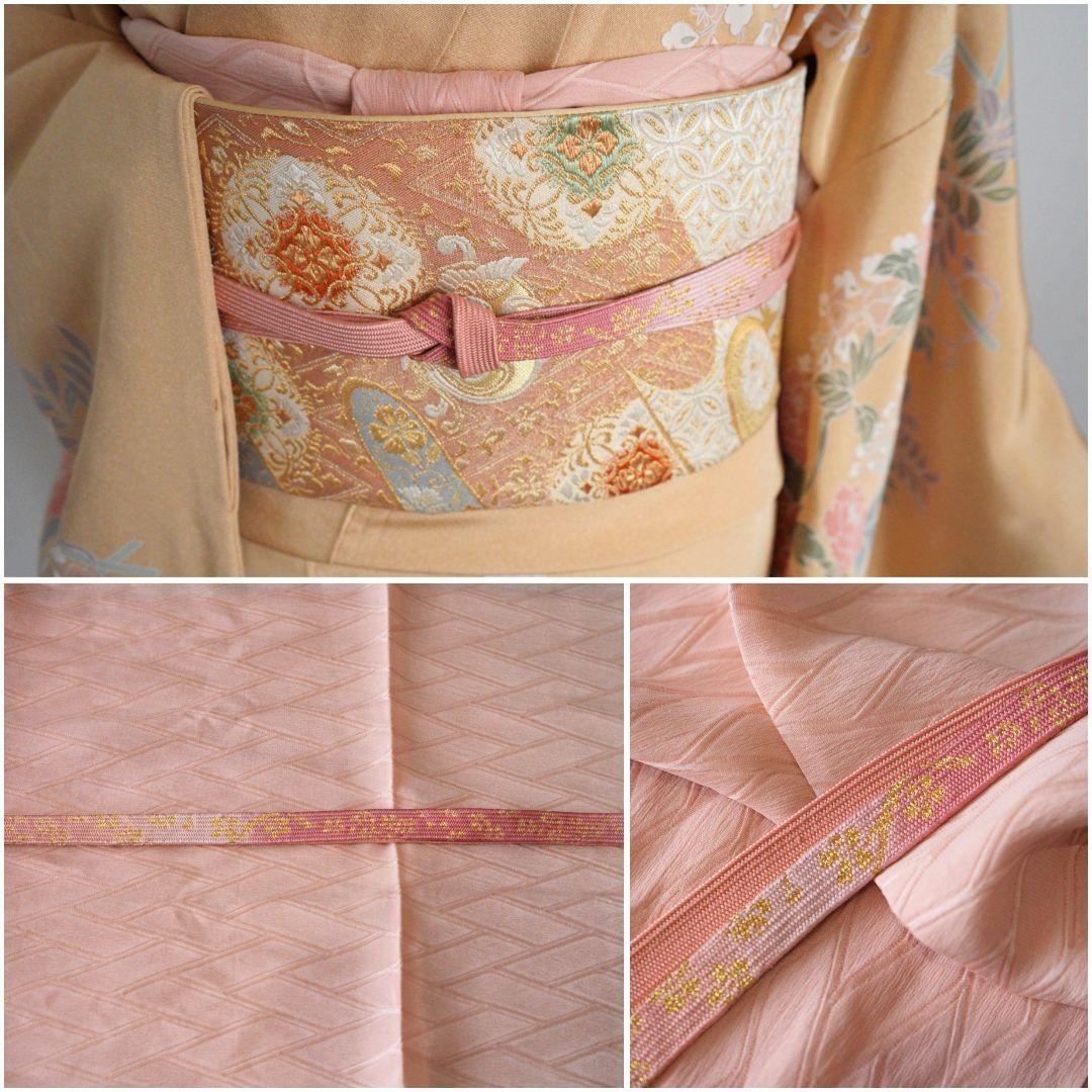 裄丈66.5cm ベージュ訪問着コーディネートフルセット 入学式など 正絹 袷