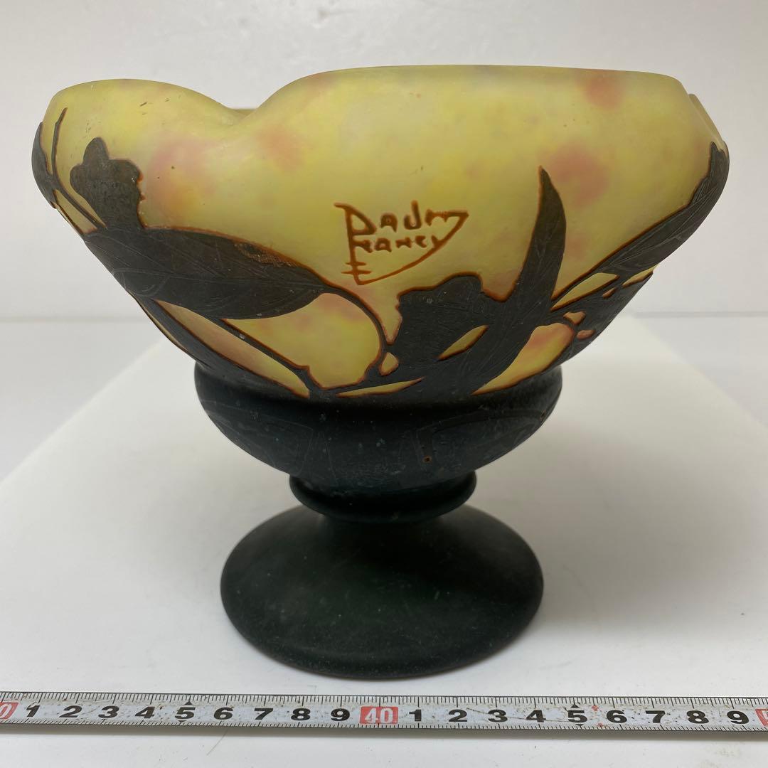 19世紀　ドームナンシー　異色ガラス溶込酸化腐食彫花瓶　東さ7-0130☆2F