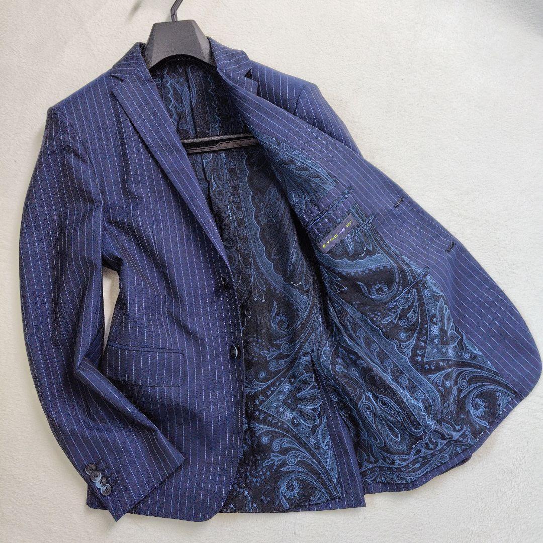 エトロ　テーラードジャケット　ペイズリー　総柄　総裏　ウール　シルク　ストライプ