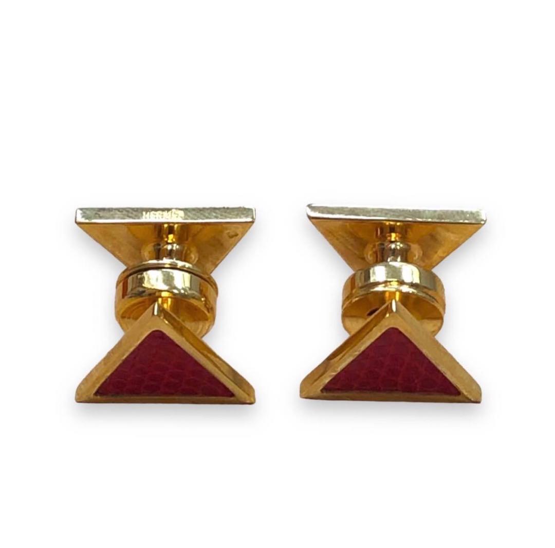 HERMES エルメス　カフス　ゴールド/レッドリザード　箱付き　超美品